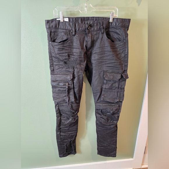 Stylish Distressed Cargo Pants mens Smoke Rise Stacked Flared Waxed Cargo Jeans - Picture 1 of 13